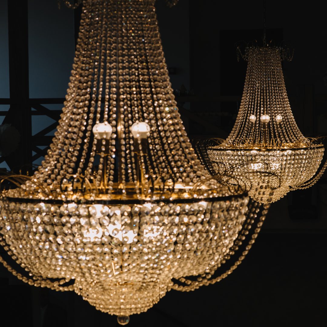 Elegant luxury chandelier in a luxury restaurant. Chrystal chandelier